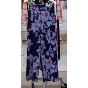 Isaac Mizrahi Live! 3X Reg Floral Print Pebble Knit Wide Leg Pants Navy NWT